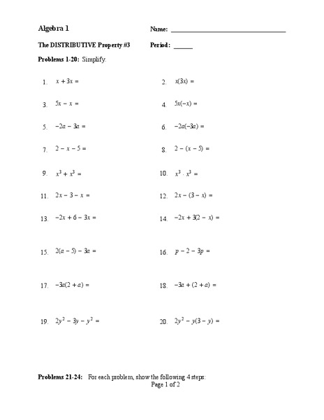 The Distributive Property Worksheet