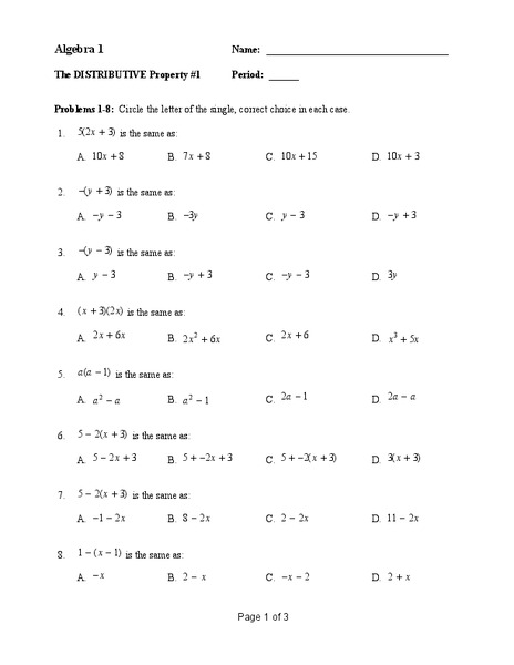 The Distributive Property Worksheet