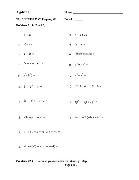 The Distributive Property Worksheet