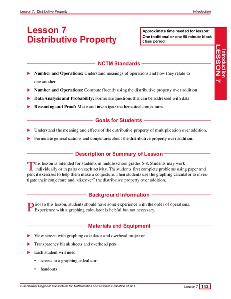 The Distributive Property Lesson Plan
