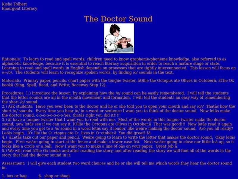 The Doctor Sound Lesson Plan