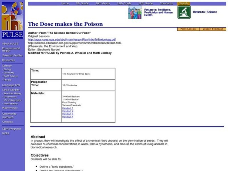 The Dose makes the Poison Lesson Plan
