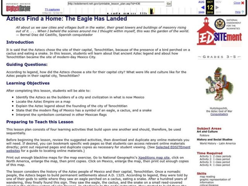 The Eagle Has Landed: Aztecs Find a Home Lesson Plan