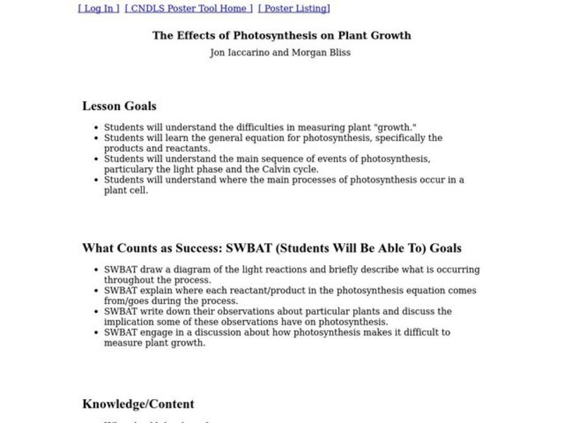 The Effects of Photosynthesis on Plant Growth Lesson Plan