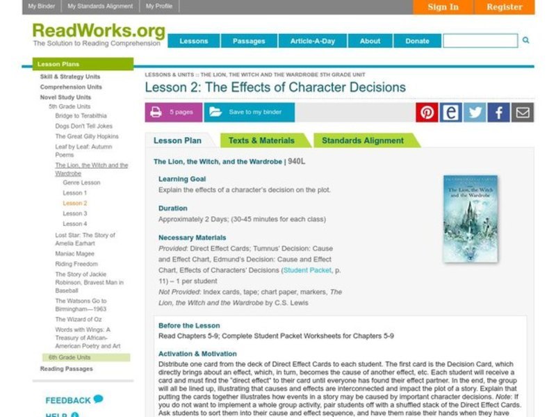 The Effects of Character Decisions Lesson Plan