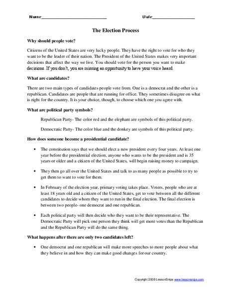 The Election Process Worksheet