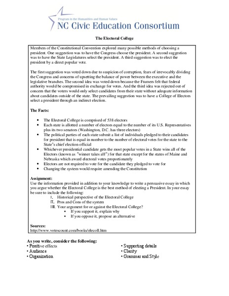 The Electoral College Writing