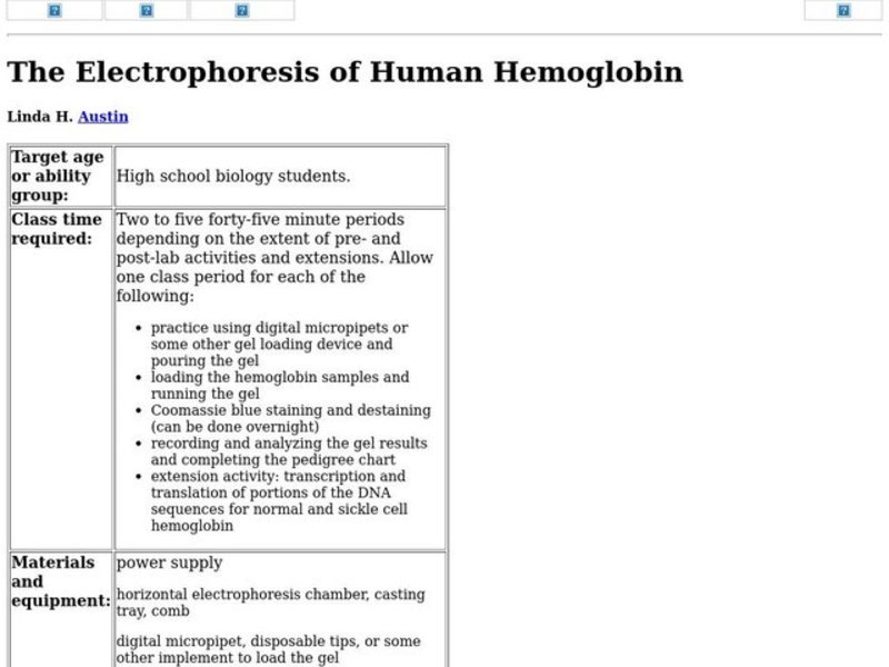The Electrophoresis of Human Hemoglobin Lesson Plan