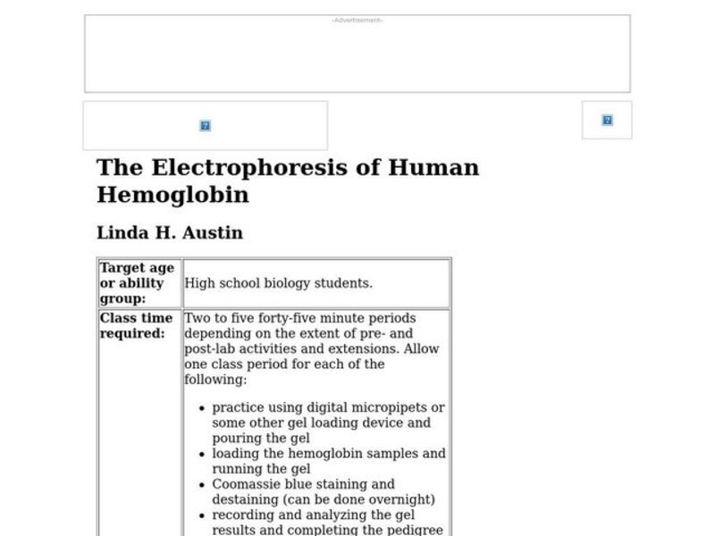 The Electrophoresis of Human Hemoglobin Lesson Plan
