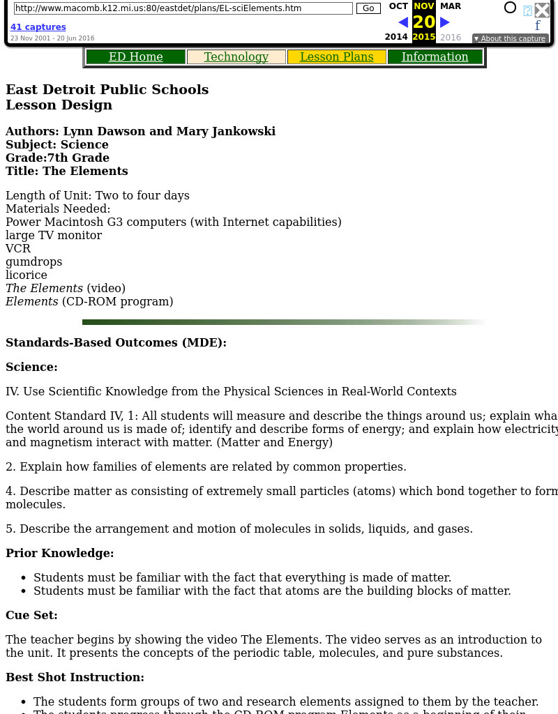 The Elements Lesson Plan