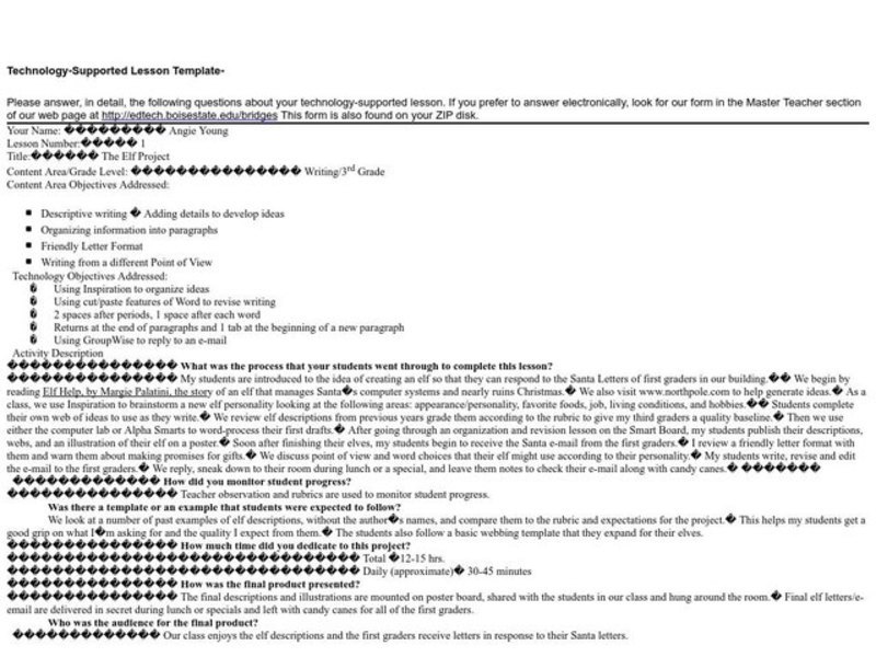 The Elf Project Lesson Plan