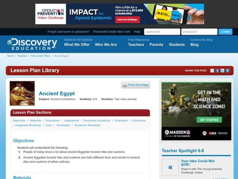 Ancient Egypt Lesson Plan
