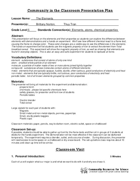 The Elements Lesson Plan