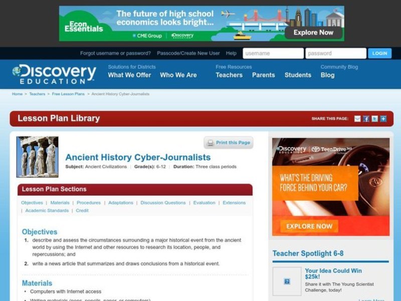Ancient History Cyber-Journalists Lesson Plan