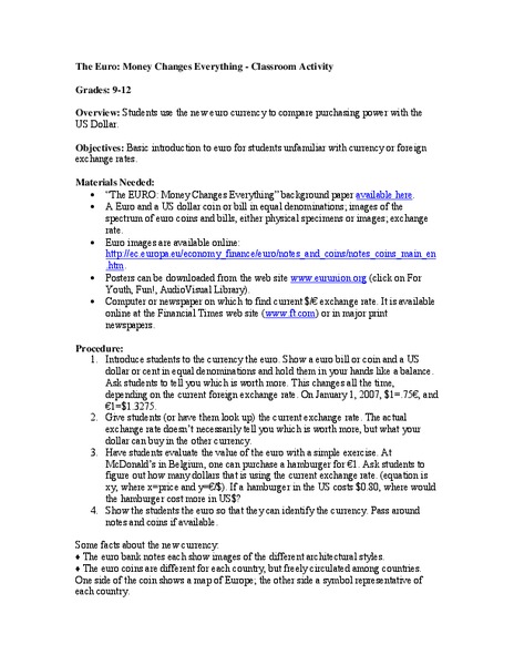 The Euro: Money Changes Everything Lesson Plan