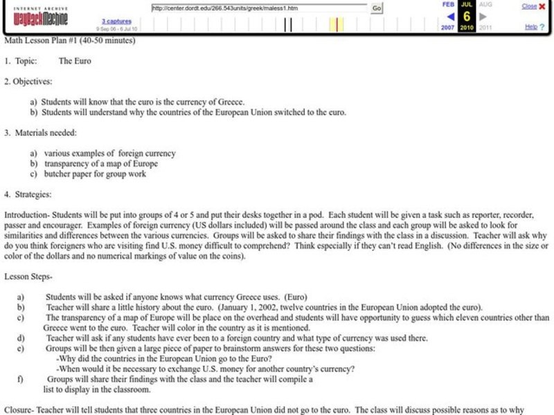 The Euro Lesson Plan