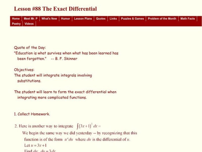 The Exact Differential Lesson Plan
