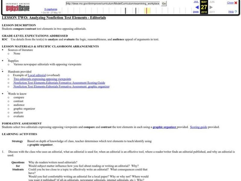 Analyzing Nonfiction Text Elements - Editorials Lesson Plan