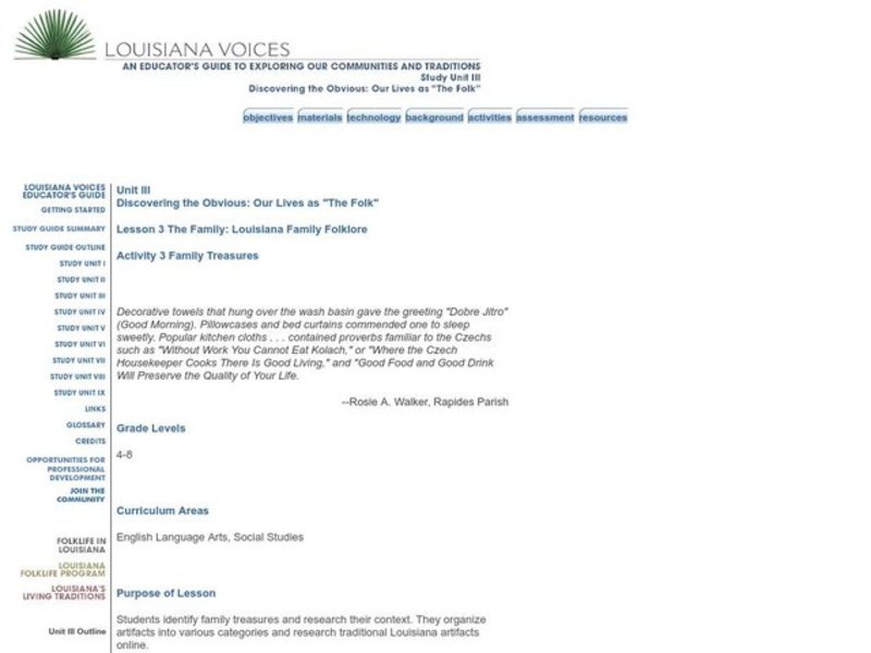 The Family: Louisiana Family Folklore Lesson Plan