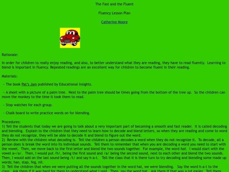 The Fast and the Fluent Lesson Plan