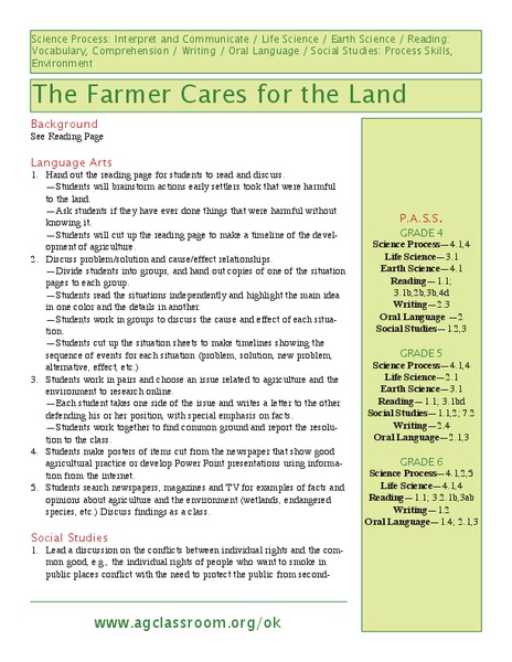 The Farmer Cares for the Land Lesson Plan