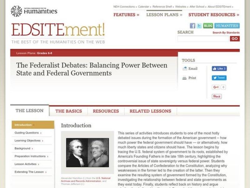 The Federalist Debates: Balancing Power Between State and Federal Governments Lesson Plan
