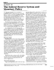 The Federal Reserve System and Monetary Policy Worksheet
