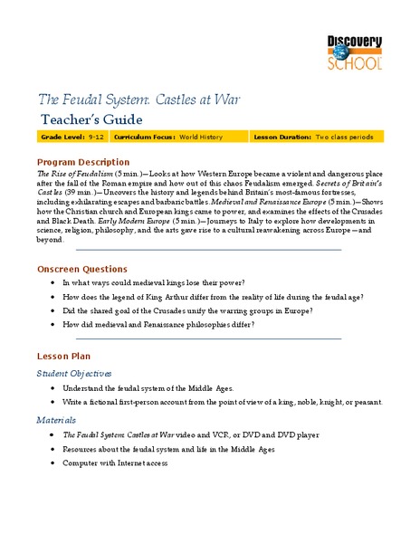 The Feudal System: Castles at War Lesson Plan