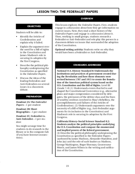 The Federalist Papers Lesson Plan