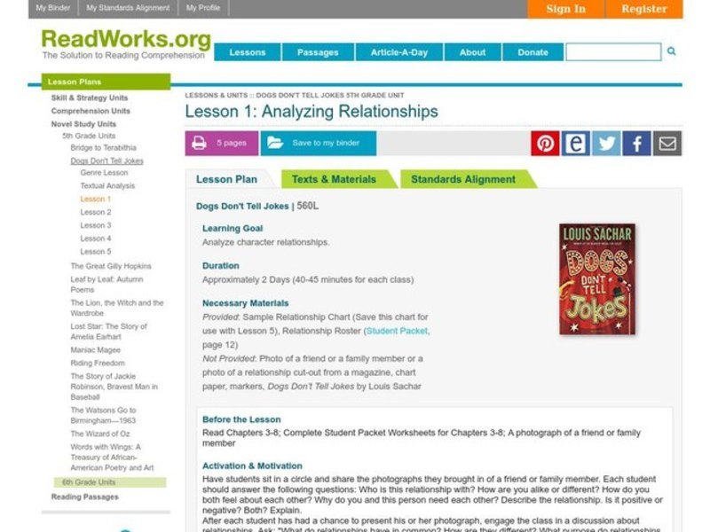 Analyzing Relationships Lesson Plan