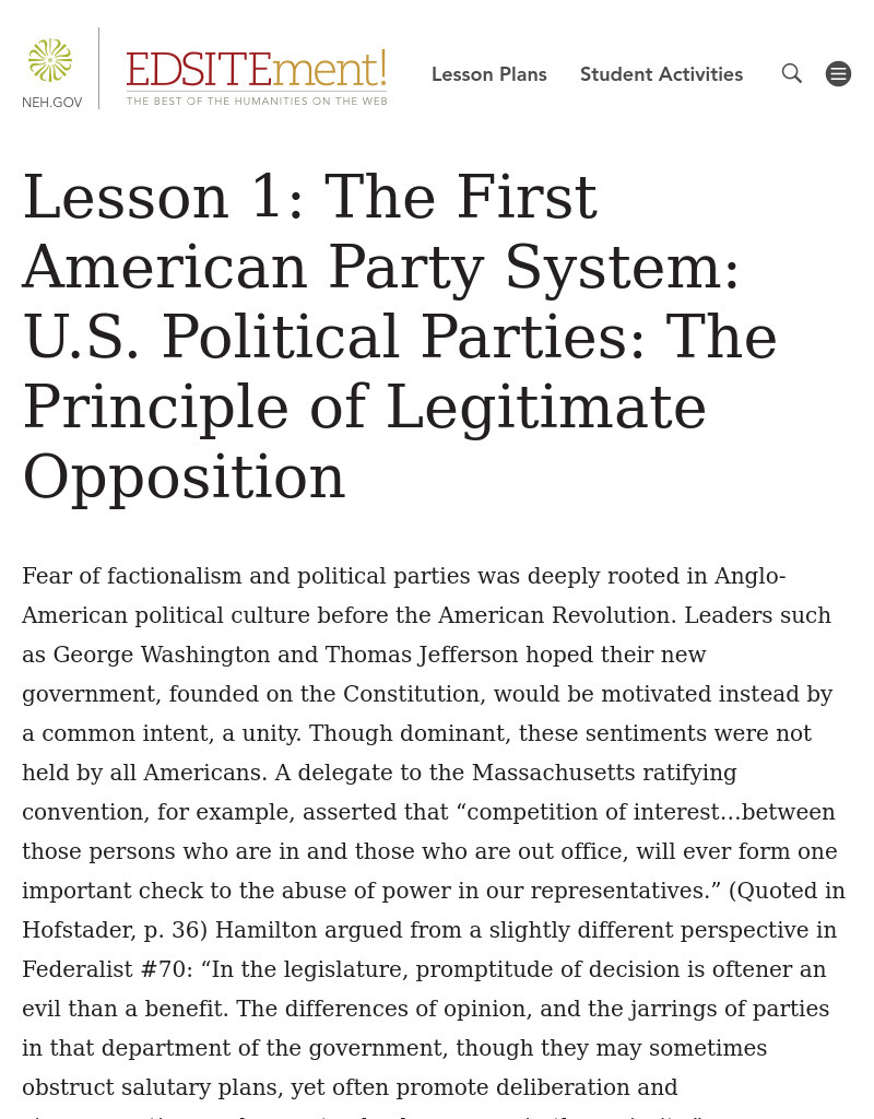 The First American Party System: Events, Issues, and Positions Lesson Plan