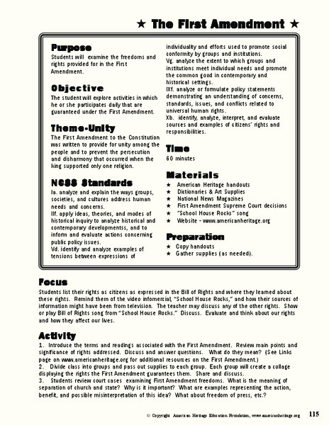 The First Amendment Lesson Plan