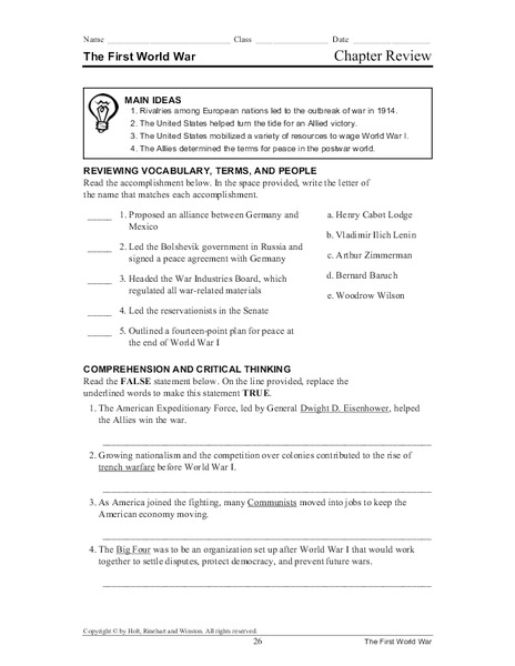 The First World War Lesson Plan