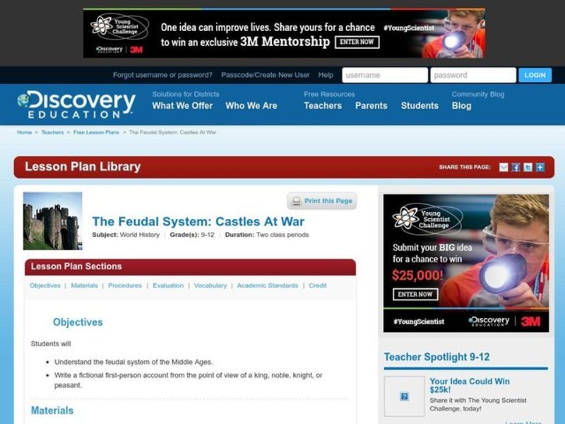 The Feudal System: Castles At War Lesson Plan
