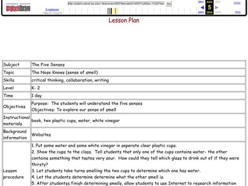The Five Senses Lesson Plan