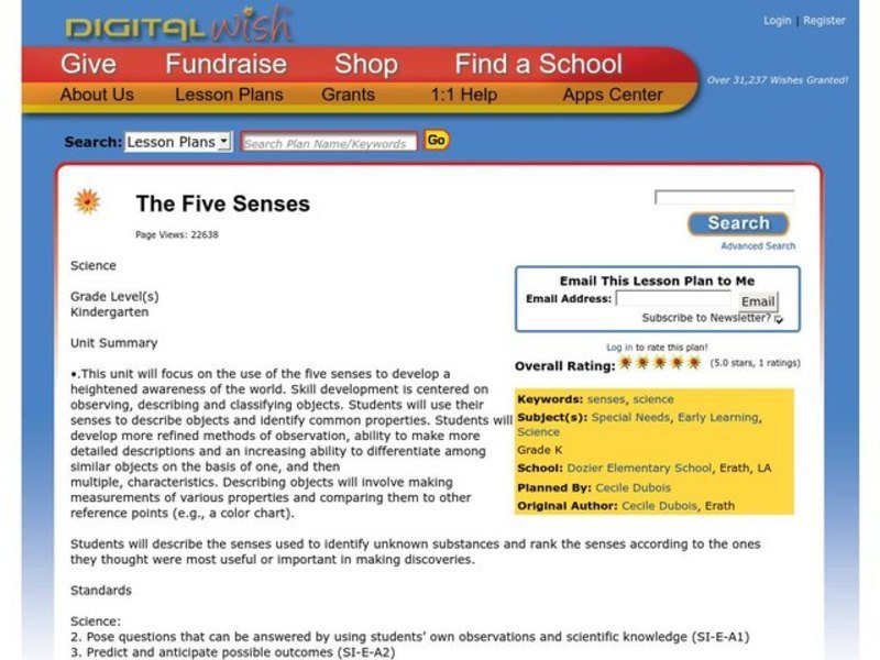 The Five Senses Lesson Plan