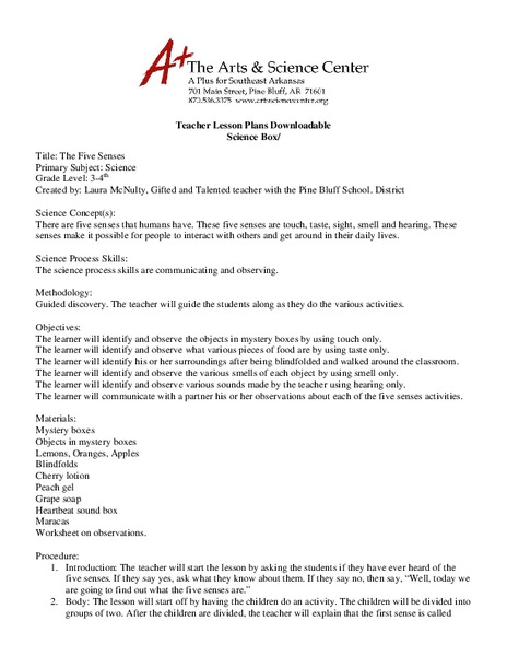 The Five Senses Lesson Plan