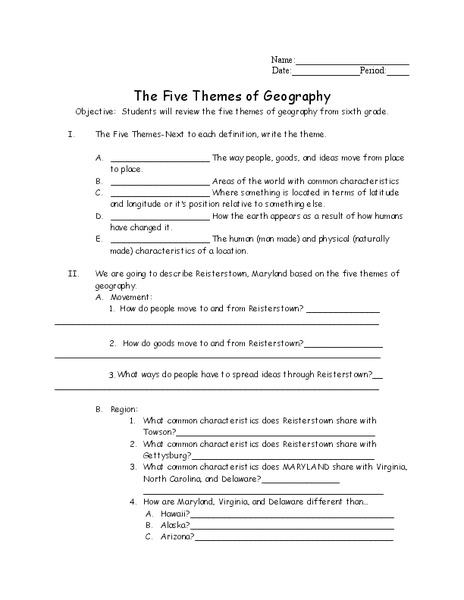 The Five Themes of Geography Worksheet