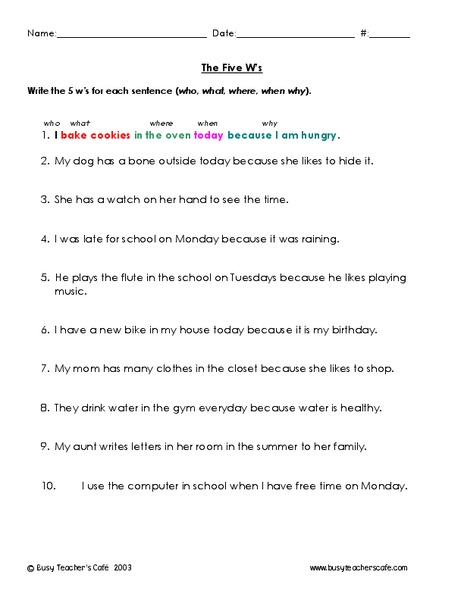 The Five W's Worksheet