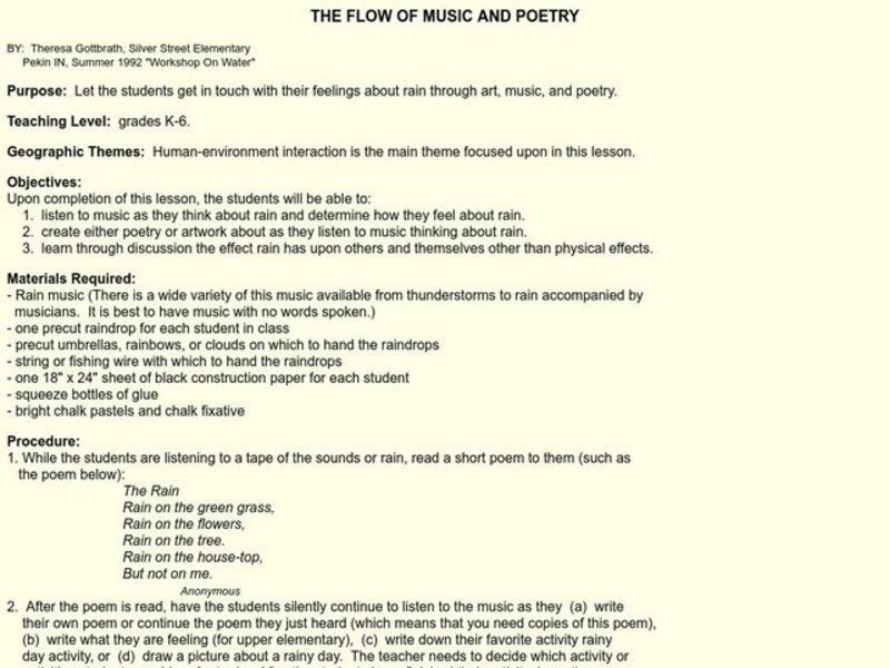 THE FLOW OF MUSIC AND POETRY Lesson Plan