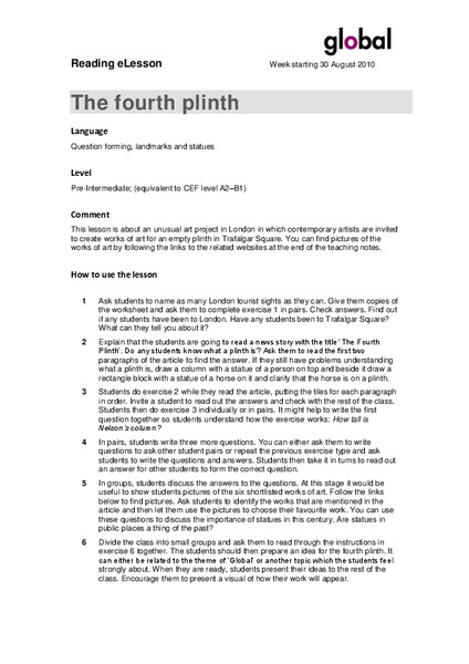 The Fourth Plinth Lesson Plan