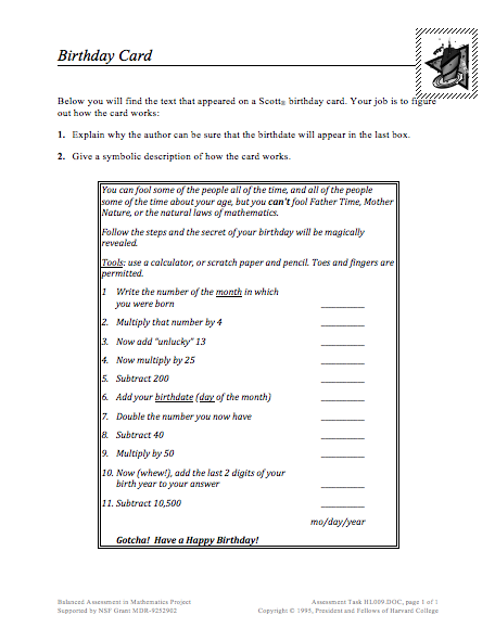 Birthday Card Assessment