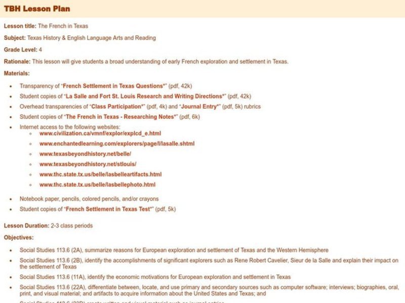 The French in Texas Lesson Plan