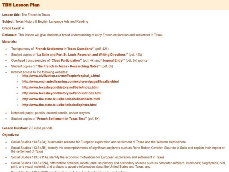 The French in Texas Lesson Plan