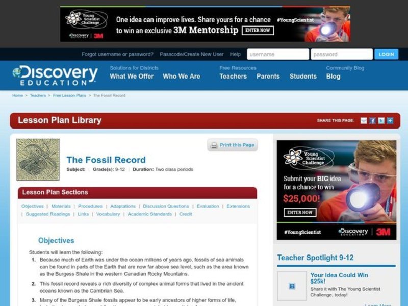 The Fossil Record Lesson Plan