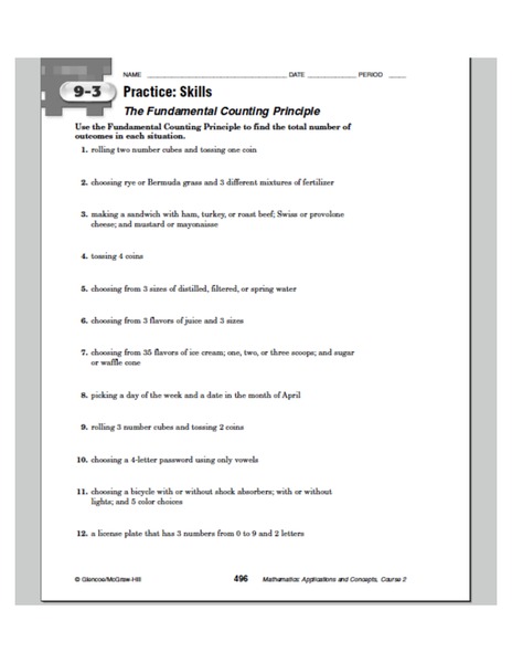 The Fundamental Counting Principle Worksheet