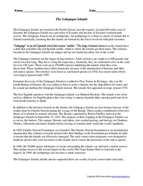 The Galapagos Islands Worksheet