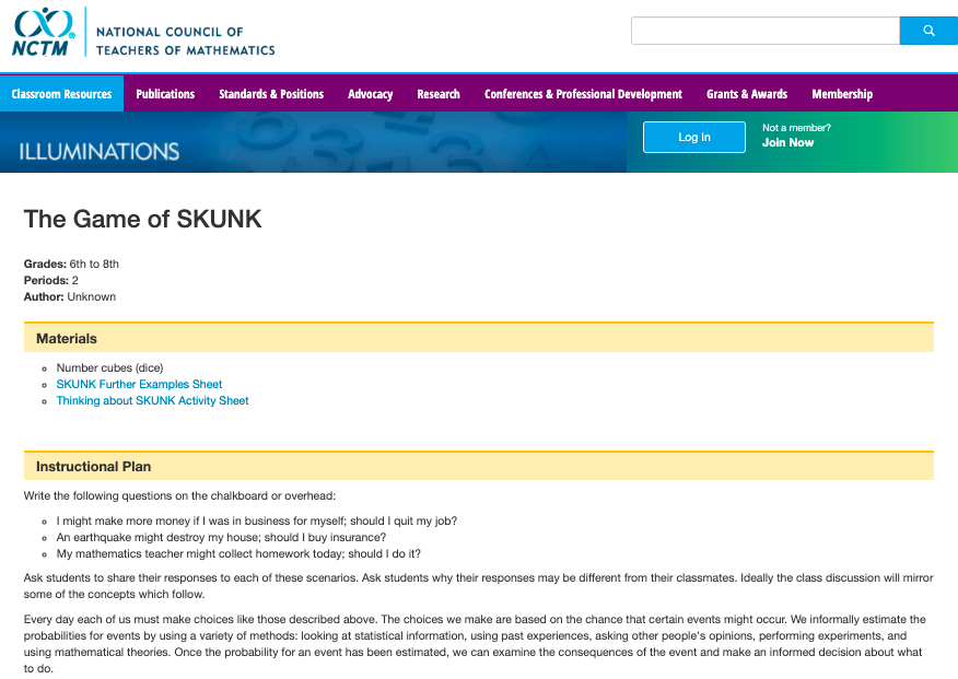 The Game of SKUNK Lesson Plan