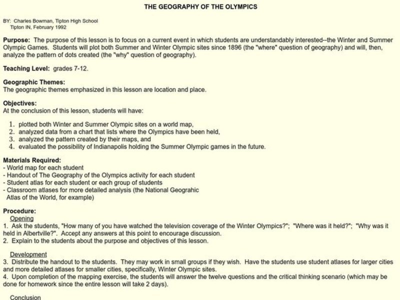 The Geography of the Olympics Lesson Plan