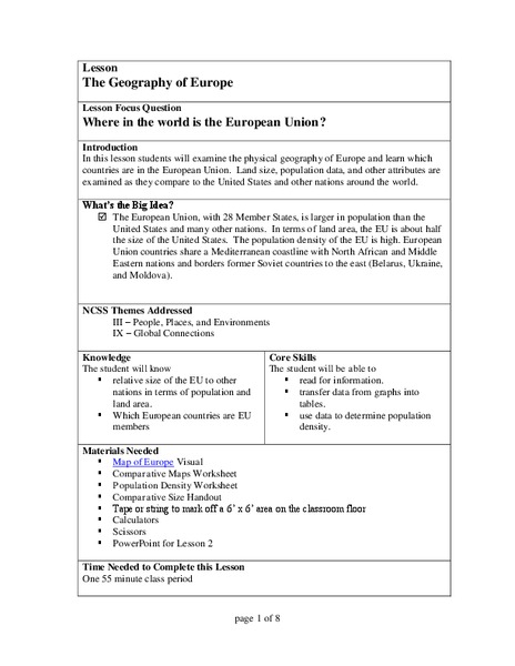 The Geography of Europe Lesson Plan